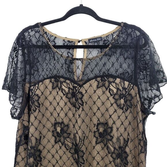 Blouse Womens Plus Sz 2X Black Lace Overlay Illusion Sweetheart Top Night Out - Picture 4 of 9
